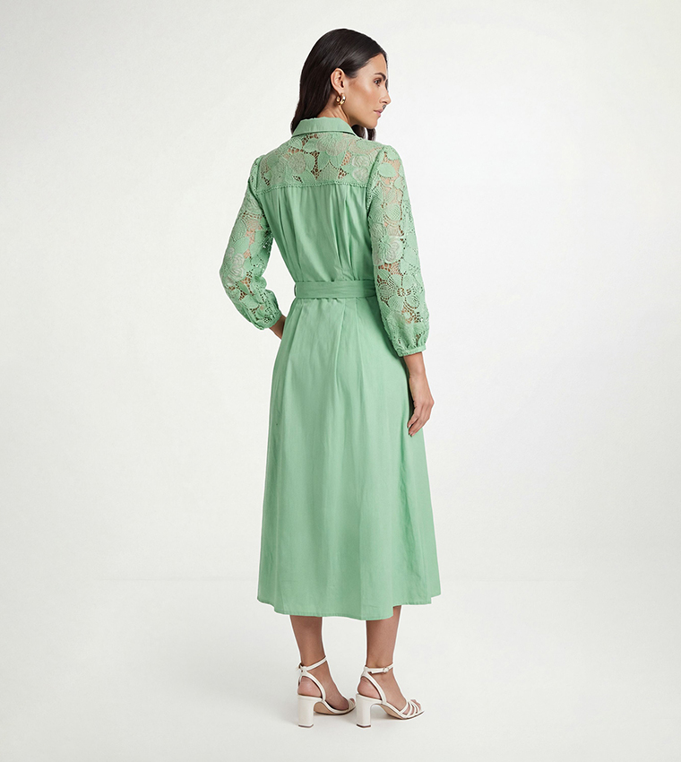 Cotton Lace Belted Shirt Dress