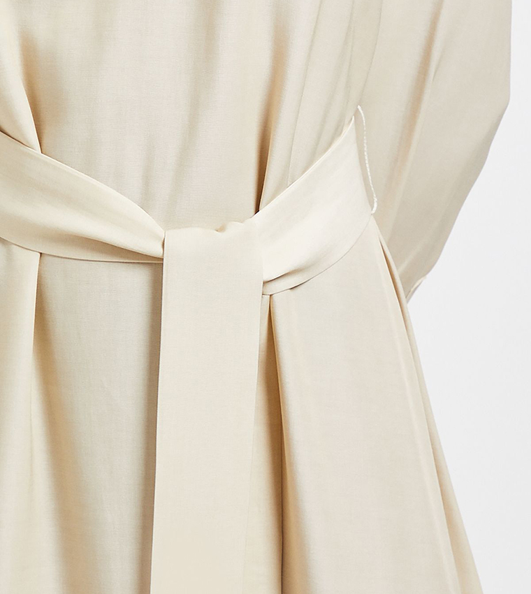 Petite Denim Look Tie Waist Midi Dress