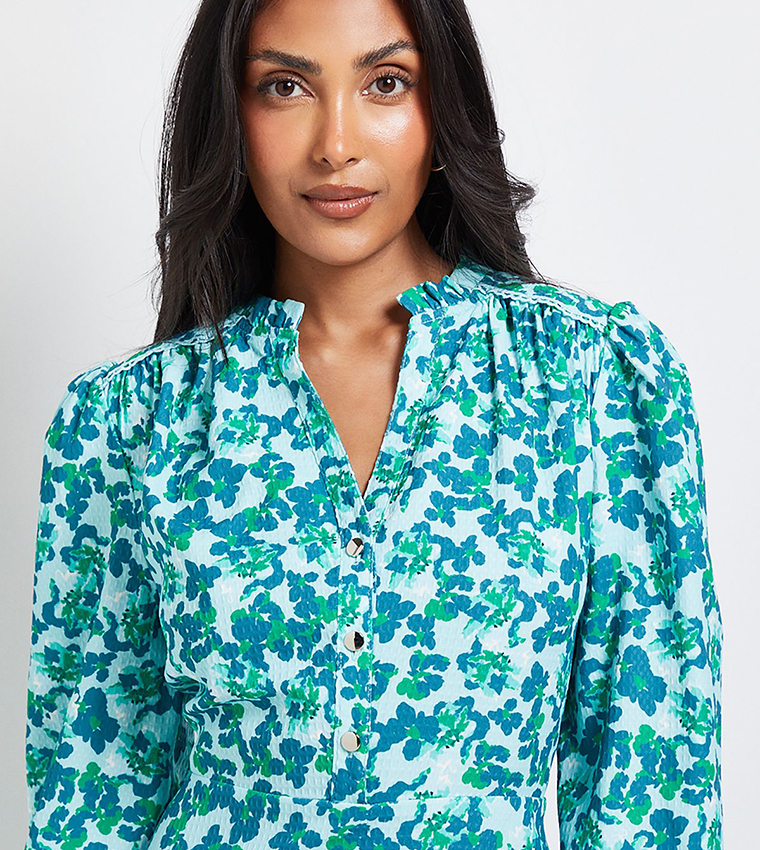 فستان ميدي بأزرار بطبعة ورود للمقاسات الصغيرة