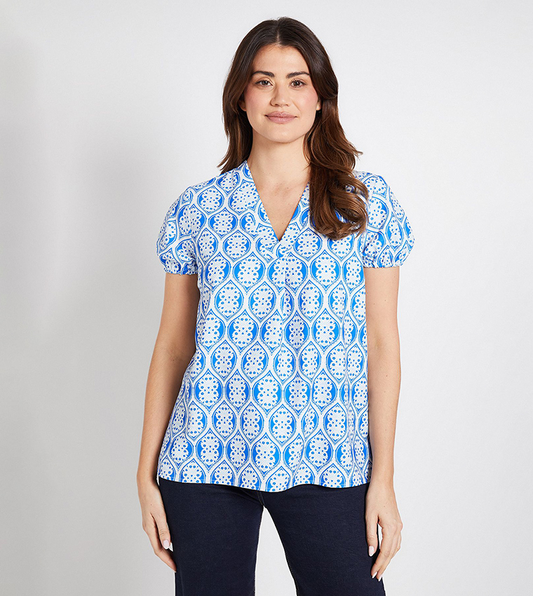 Geo Print Overhead Short Sleeves Top