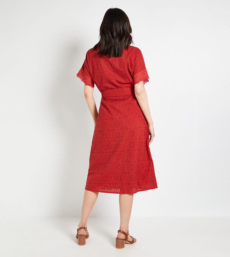 Broderie Belted Midi Shirt Dress