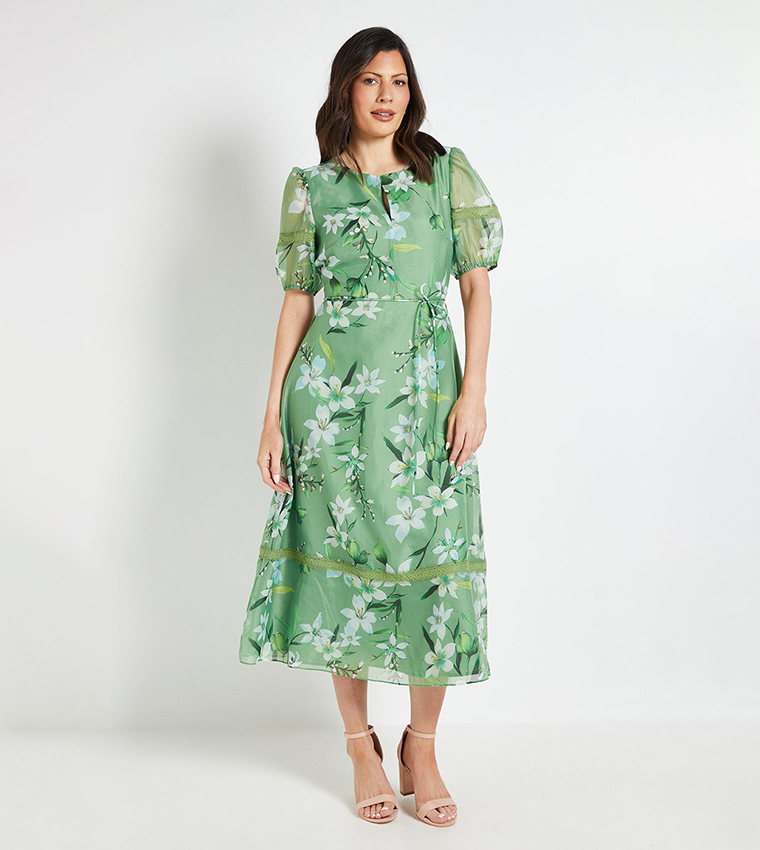 wallis dresses green Buy Floral Print Organza Lace Insert Midi Dress In 20 Deals