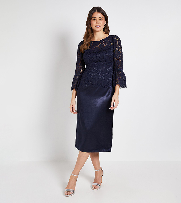 wallis navy lace dress Navy Wallis Lace Insert Chiffon Midi Dress