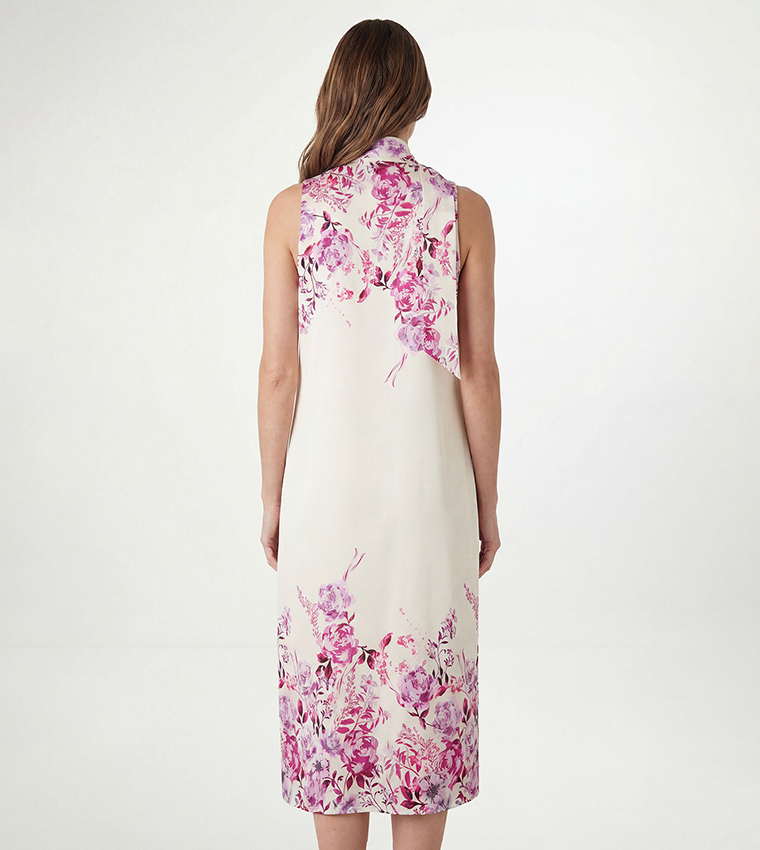 Petite Floral Print Satin Scarf Midi Dress