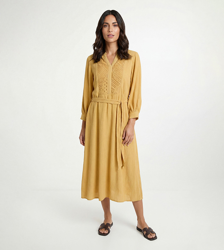 Short Sleeves Cheesecloth Midi Dress
