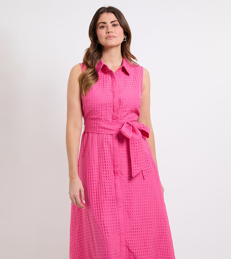 Sleeveless Check Organza Shirt Dress