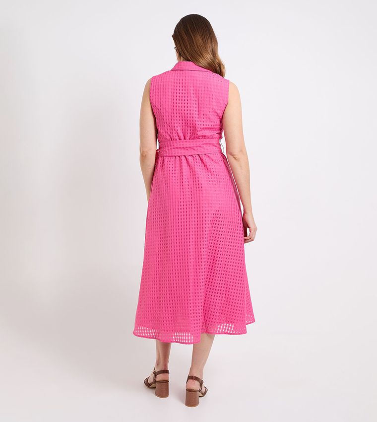 Sleeveless Check Organza Shirt Dress