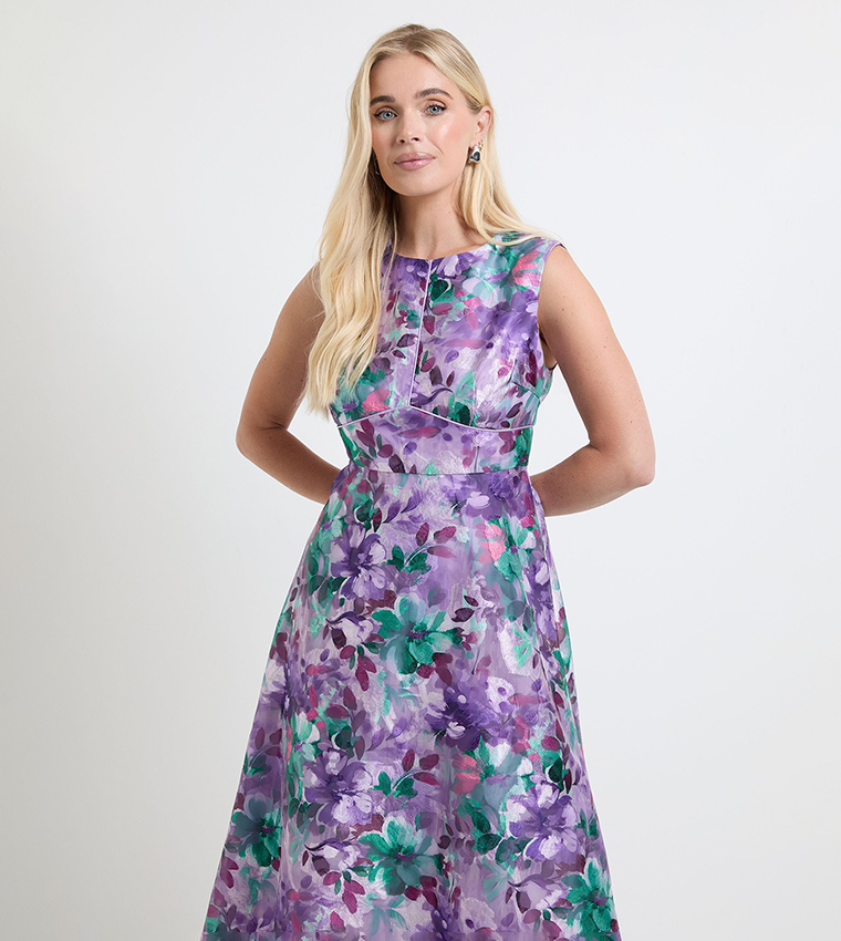 Petite Floral Print Burnout Sleeveless Midi Dress