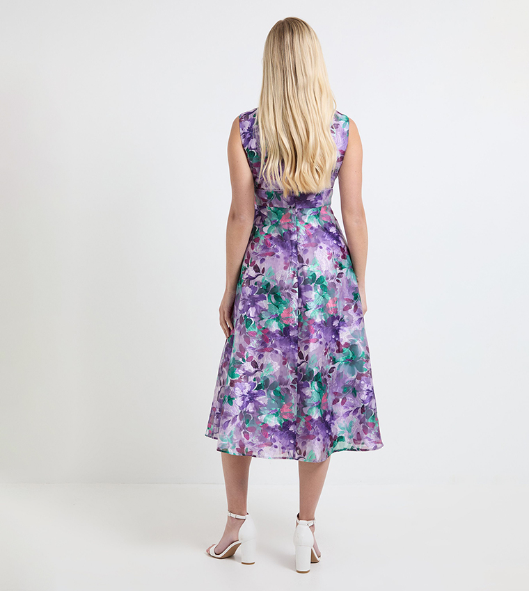 Petite Floral Print Burnout Sleeveless Midi Dress