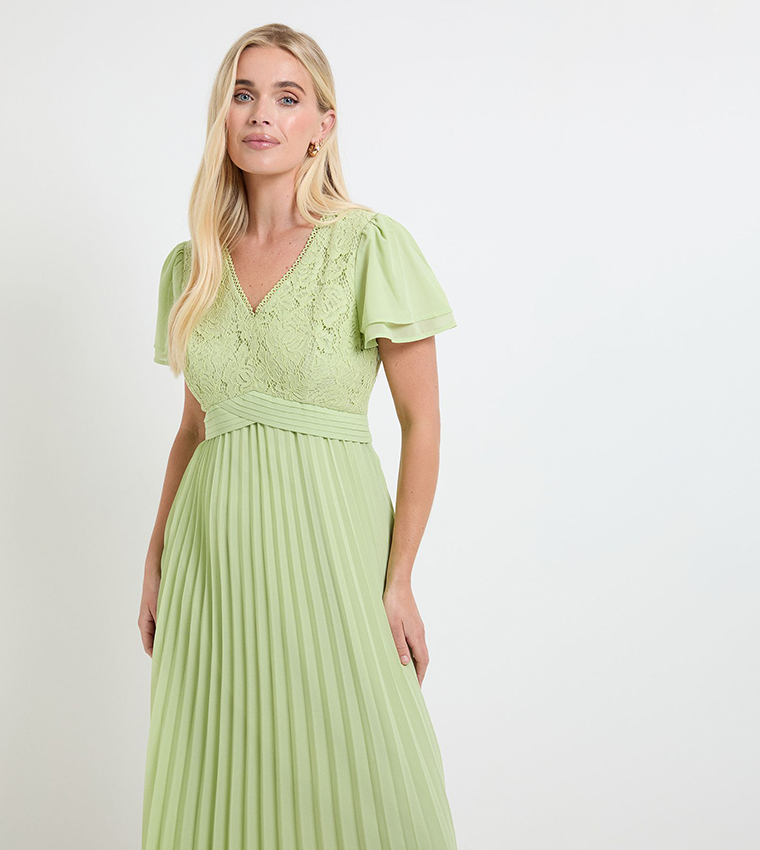 Petite Lace Pleat Detail Midi Dress