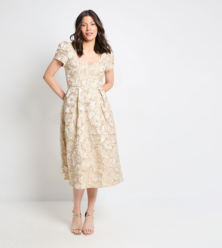 Jacquard Seam Detail Midi Dress