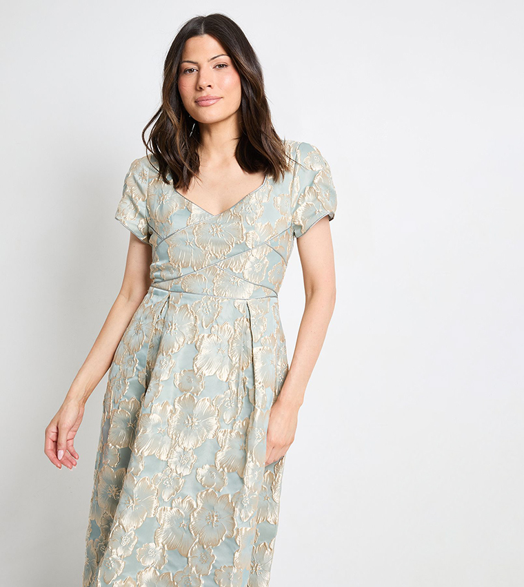 Jacquard Seam Detail Midi Dress