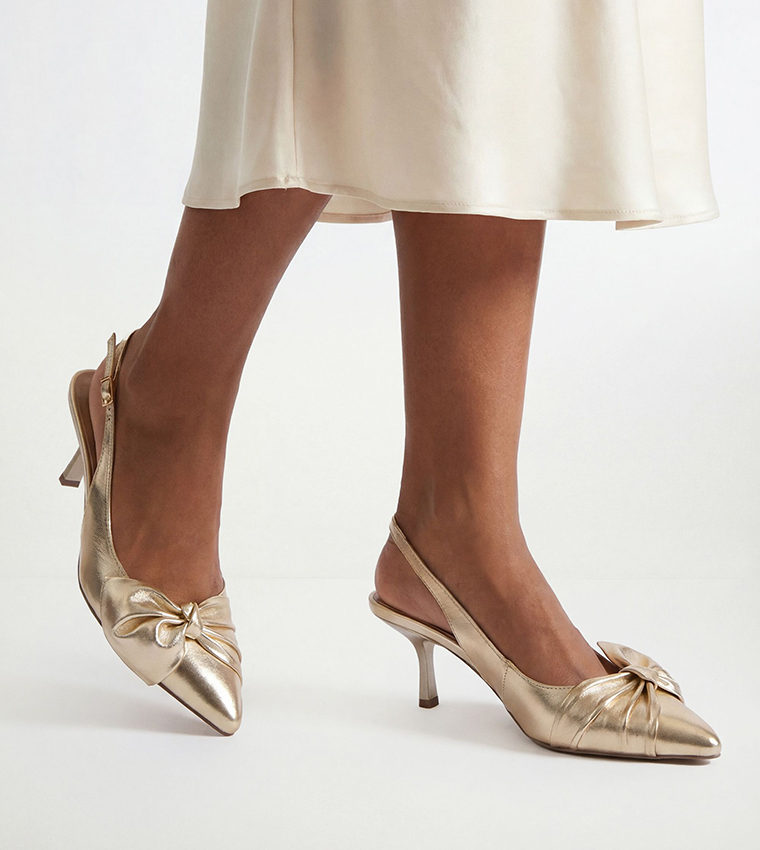 Maggie Faux Metallic Leather Bow Detail Slingback Pumps