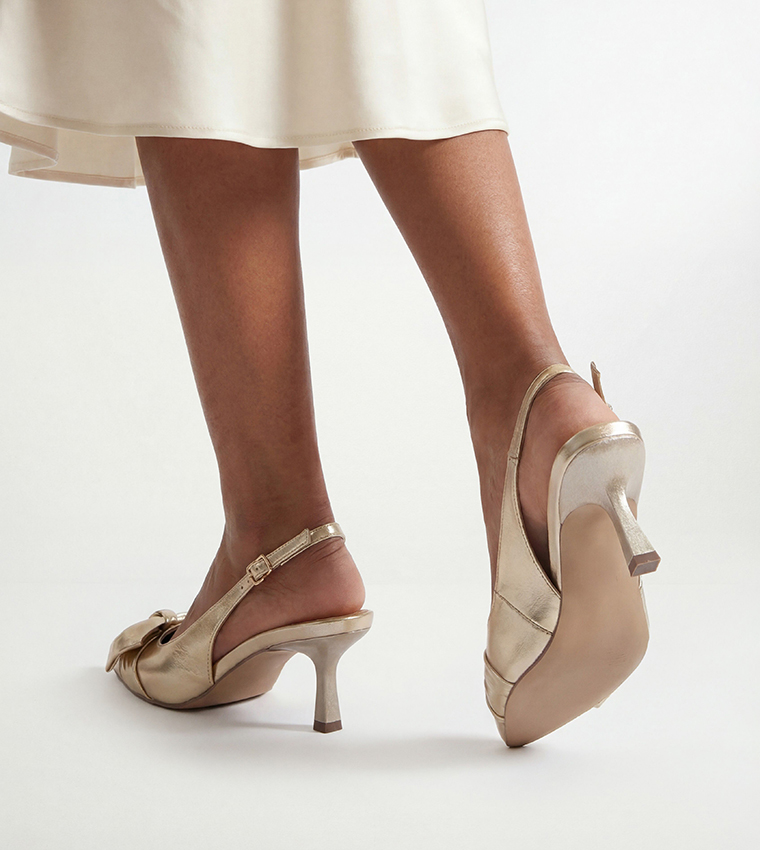 Maggie Faux Metallic Leather Bow Detail Slingback Pumps
