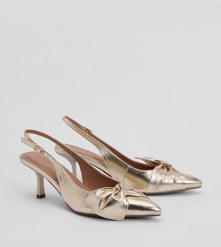 Maggie Faux Metallic Leather Bow Detail Slingback Pumps