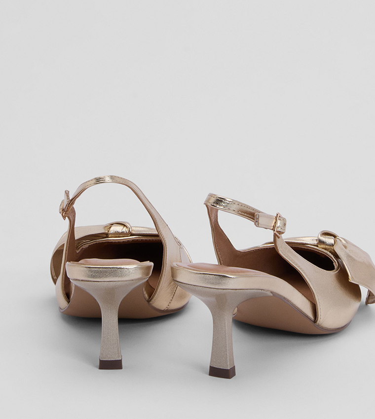 Maggie Faux Metallic Leather Bow Detail Slingback Pumps