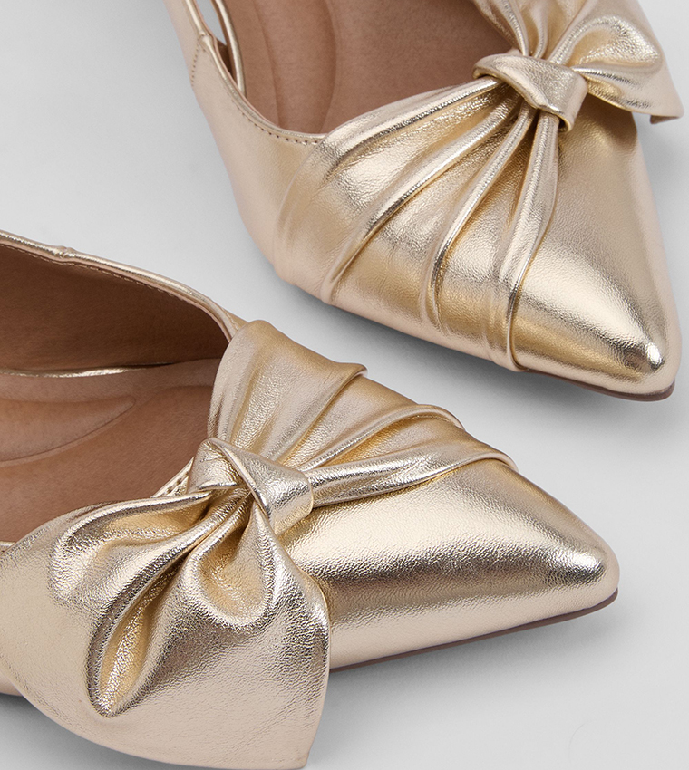 Maggie Faux Metallic Leather Bow Detail Slingback Pumps