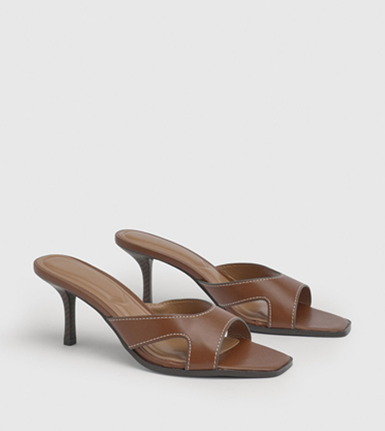 Maddie Faux Leather Stitch Detail Stiletto Heel Sandals