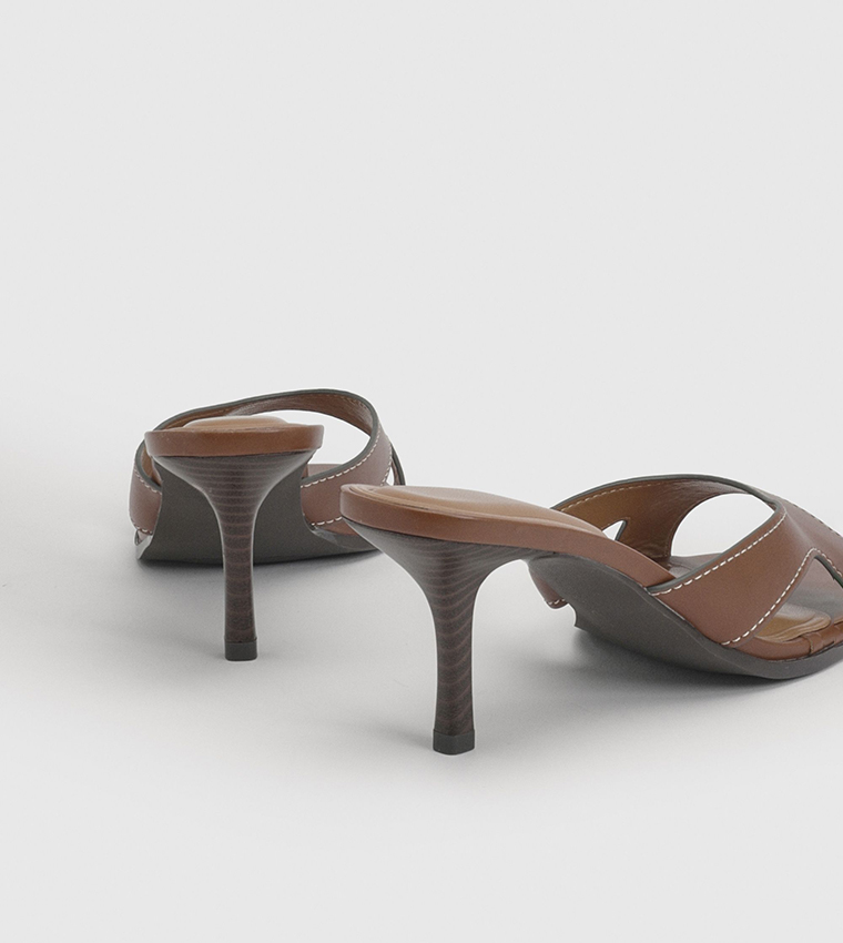Maddie Faux Leather Stitch Detail Stiletto Heel Sandals