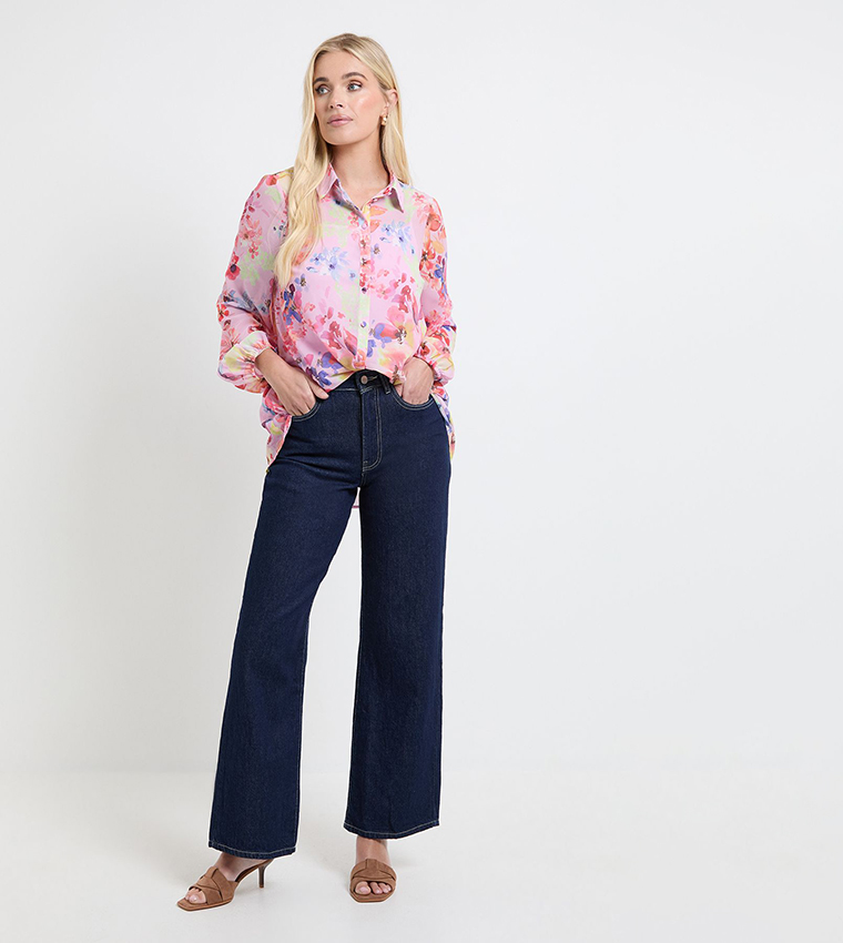 Petite High Low Hem Long Sleeves Shirt