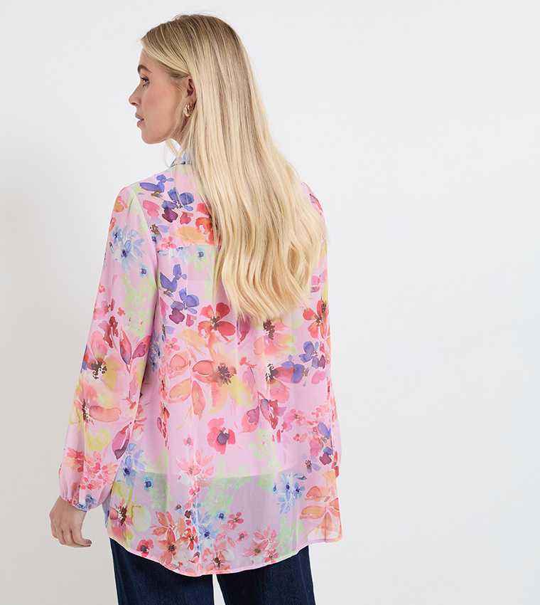 Petite High Low Hem Long Sleeves Shirt