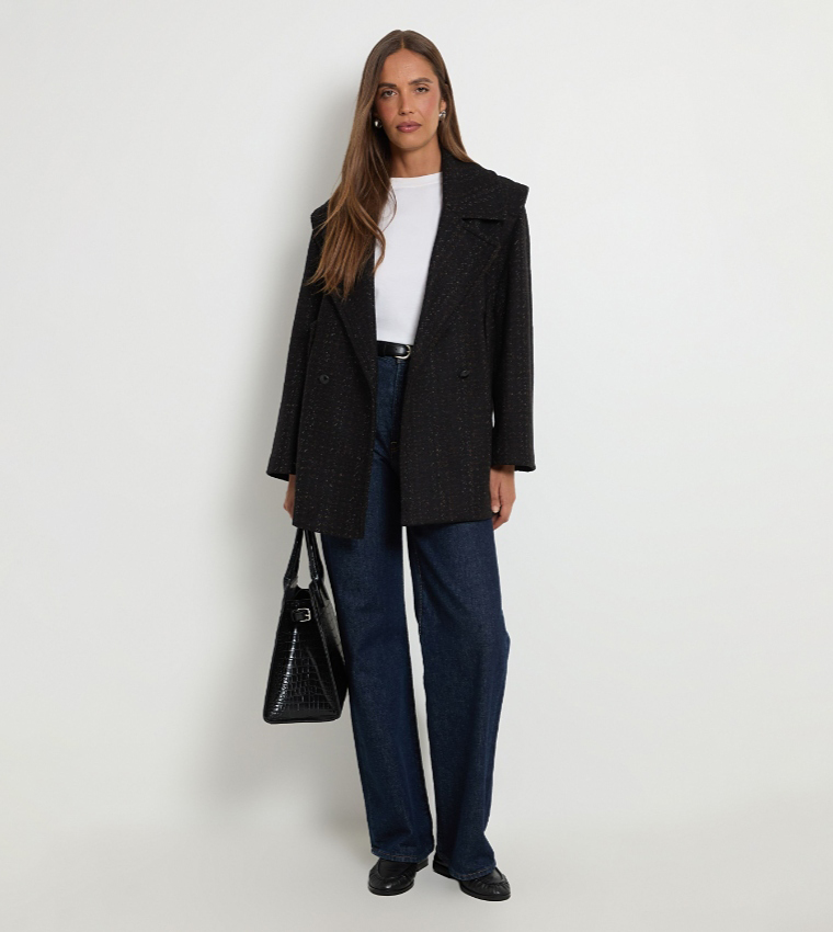 Wool Blend Herringbone Oversized Formal Peacoat