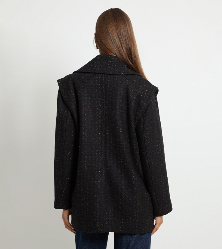 Wool Blend Herringbone Oversized Formal Peacoat