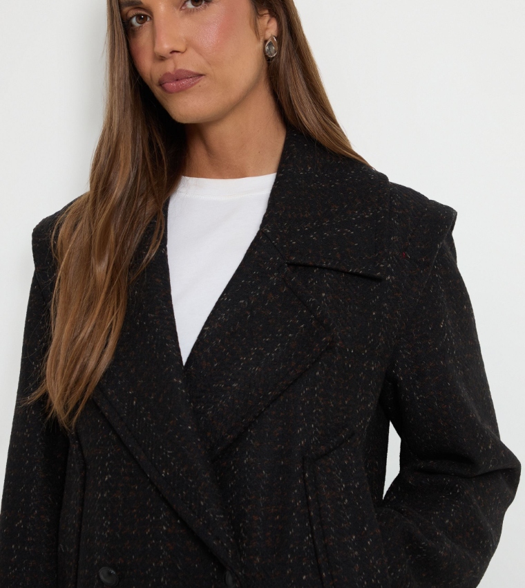 Wool Blend Herringbone Oversized Formal Peacoat