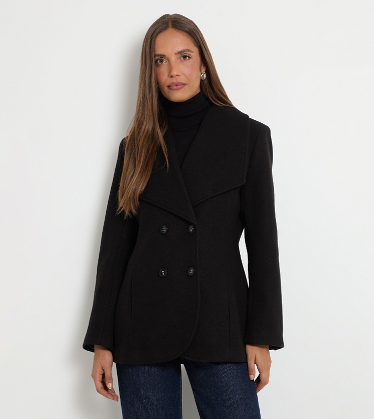 Statement Collar Waisted Double Breasted Jacket
