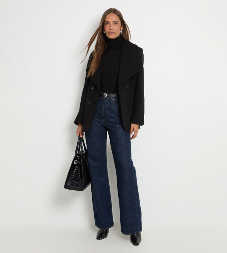 Statement Collar Waisted Double Breasted Jacket