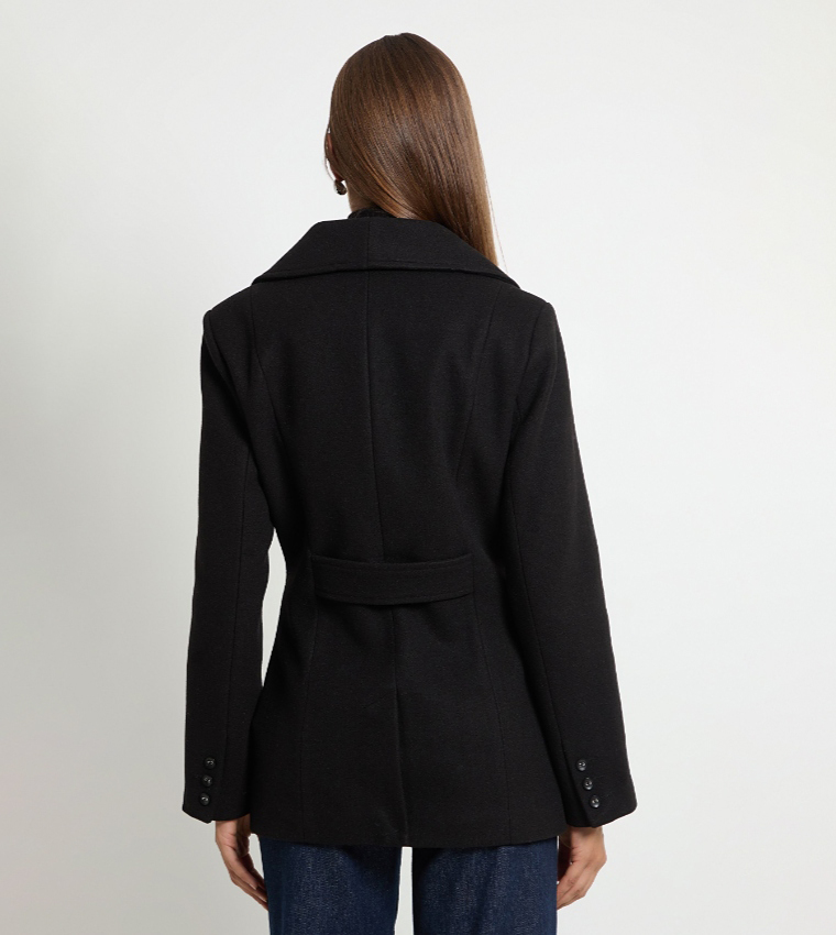 Statement Collar Waisted Double Breasted Jacket