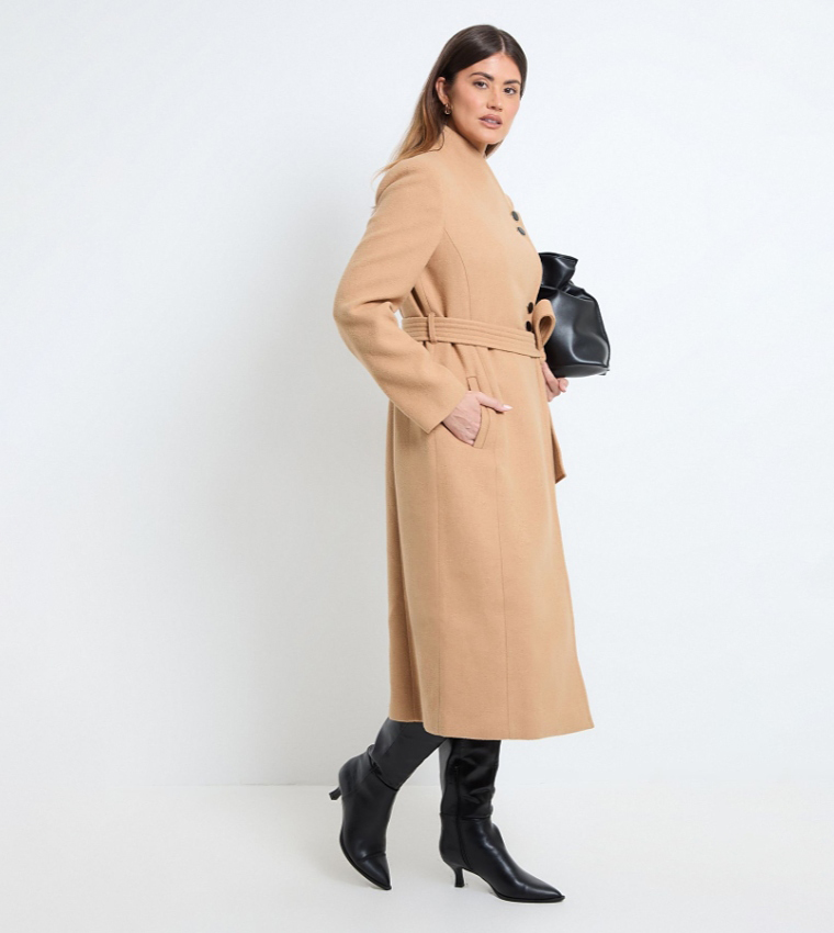 Solid Belted Long Coat