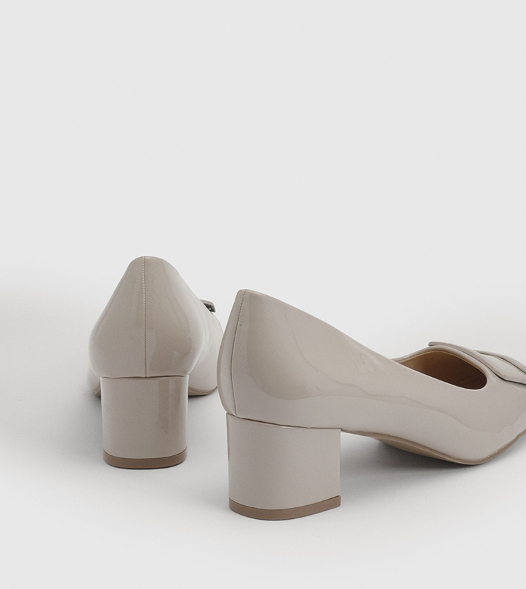 Danny Faux Patent Leather Square Toe Block Heel Pumps