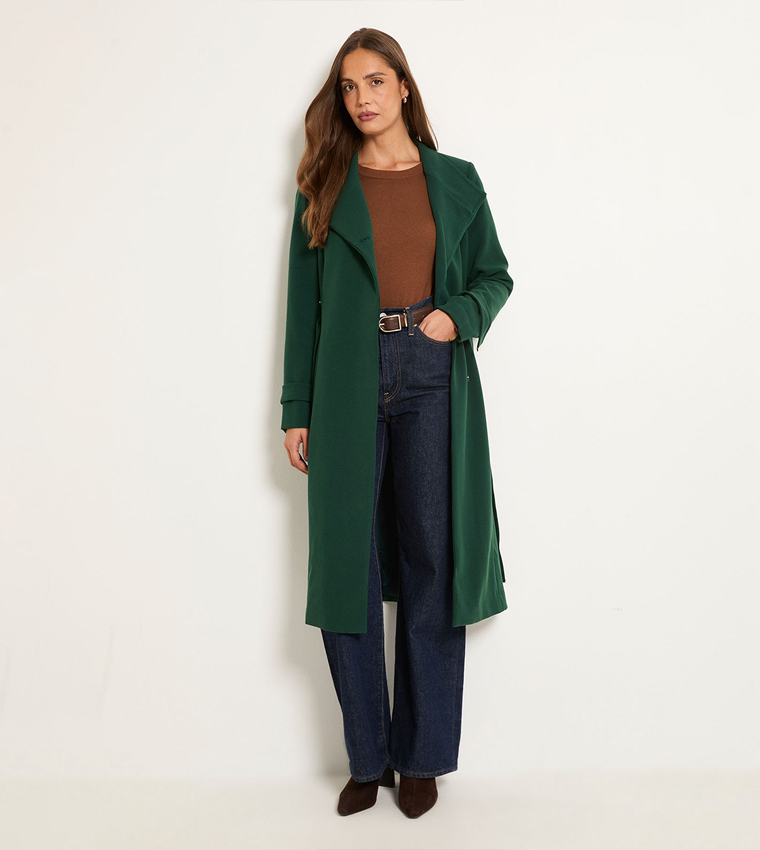 Double Crepe Wrap Belted Coat