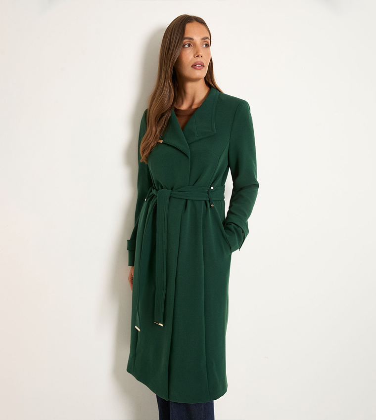 Double Crepe Wrap Belted Coat