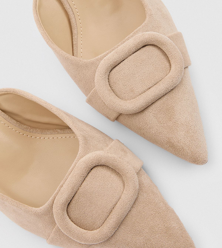 Paige Faux Suede Buckle Detail Kitten Heel Pumps