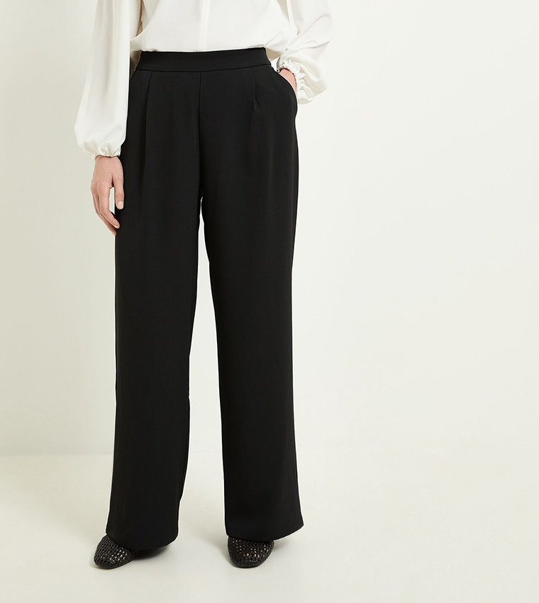 Solid Woven Wide Leg Trousers