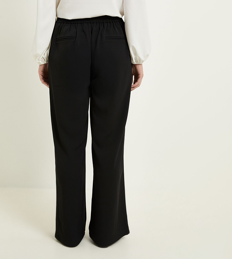 Solid Woven Wide Leg Trousers