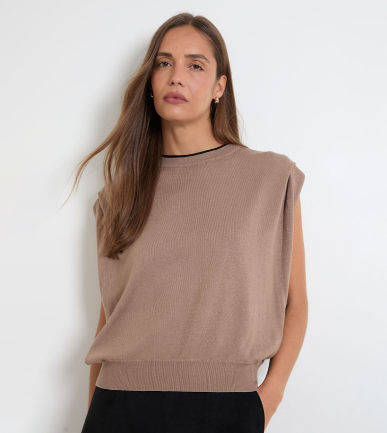 Shoulder Pad Sleeveless Knitted Top