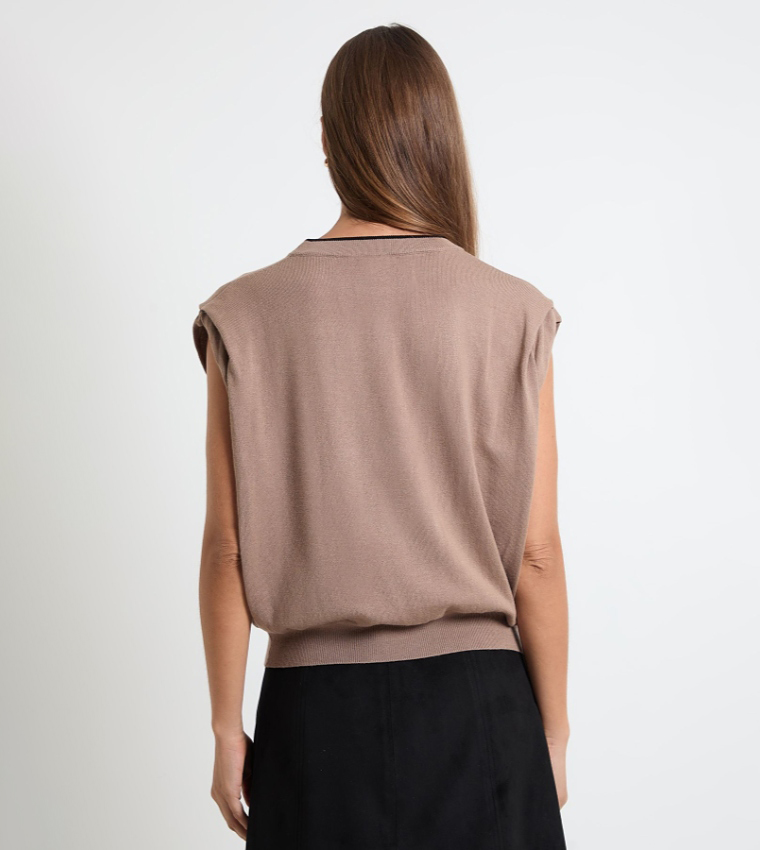 Shoulder Pad Sleeveless Knitted Top