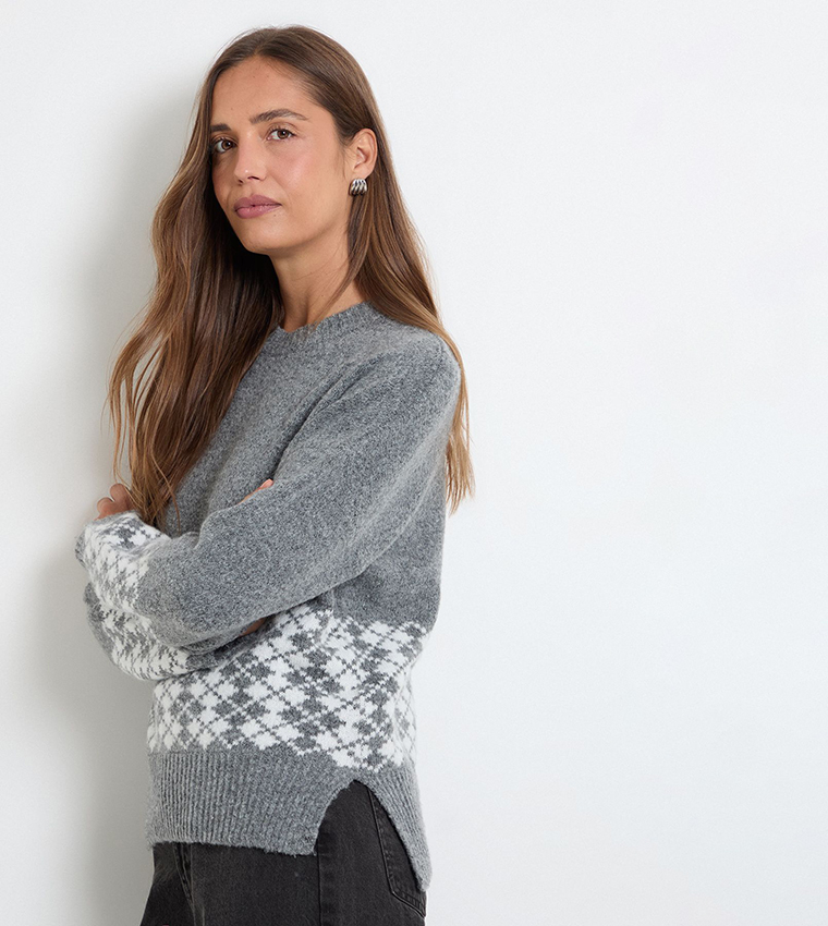 Argyle Placement Crew Neck Sweater