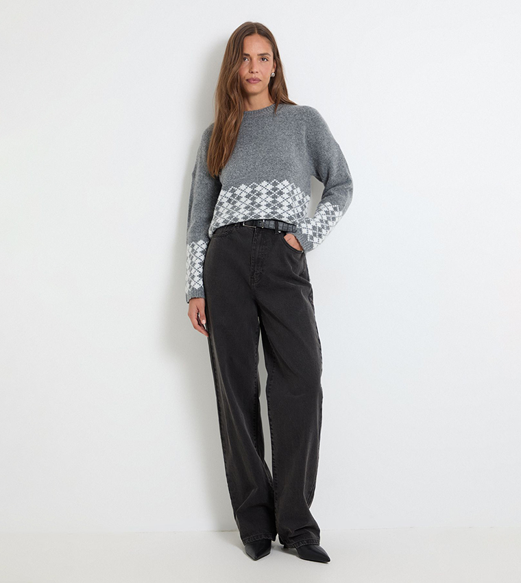 Argyle Placement Crew Neck Sweater