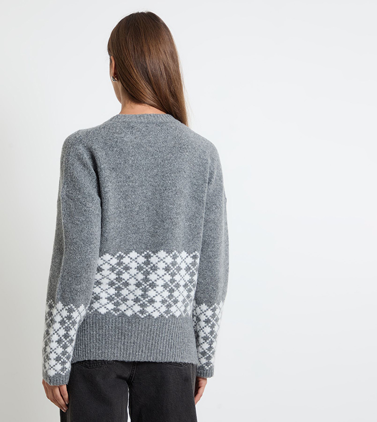 Argyle Placement Crew Neck Sweater