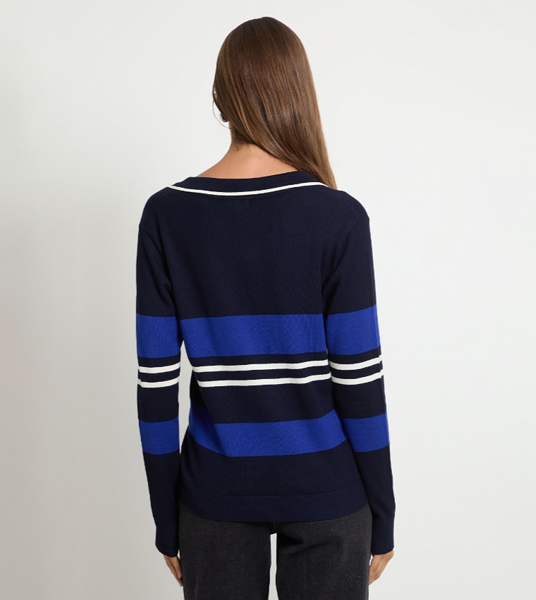 Striped Collared Knitted Sweater