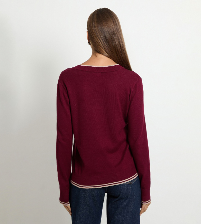 Contrast Hem V-Neck Sweater