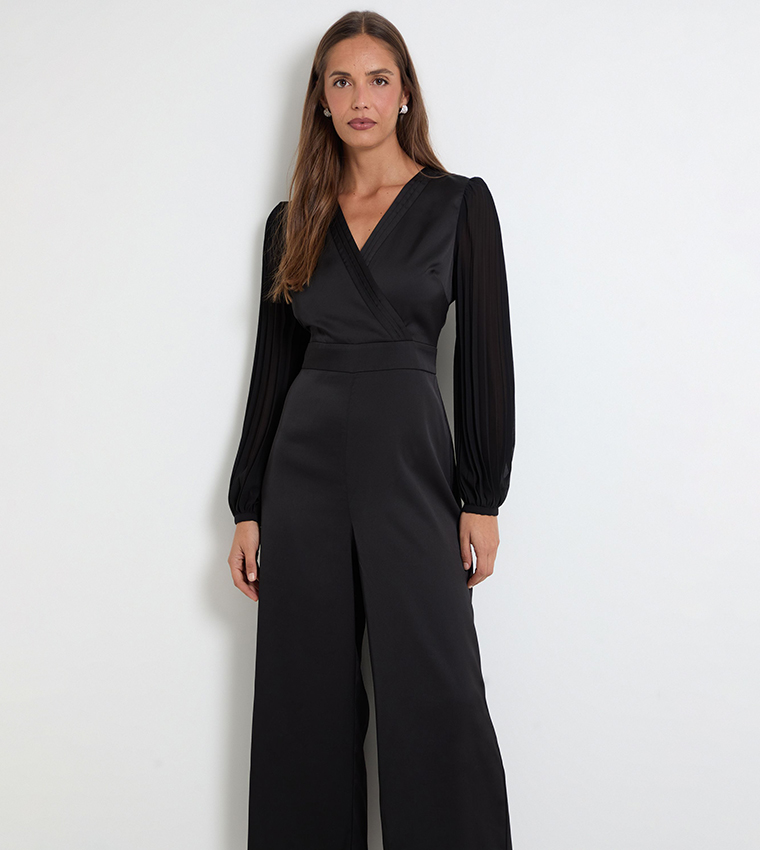 Crepe Pleated Sleeves Jumpsuit