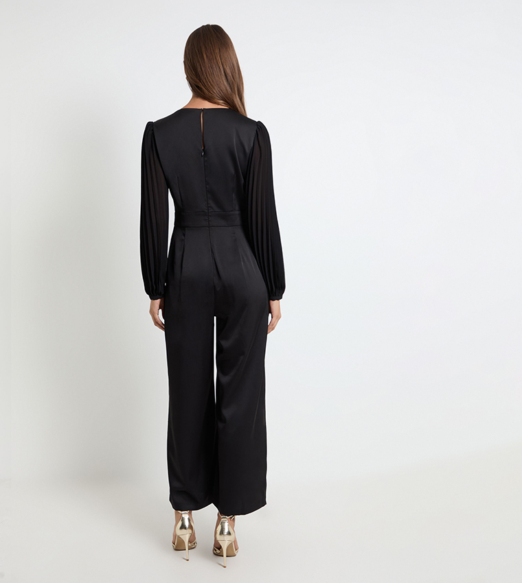 Crepe Pleated Sleeves Jumpsuit