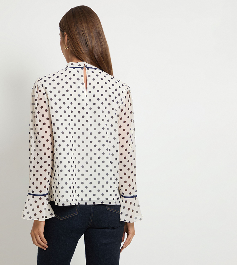 Polka Dots Ruffle Sleeves Top