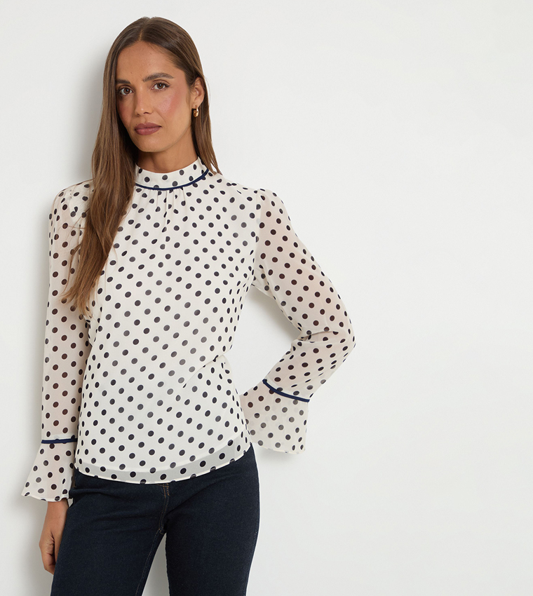 Polka Dots Ruffle Sleeves Top