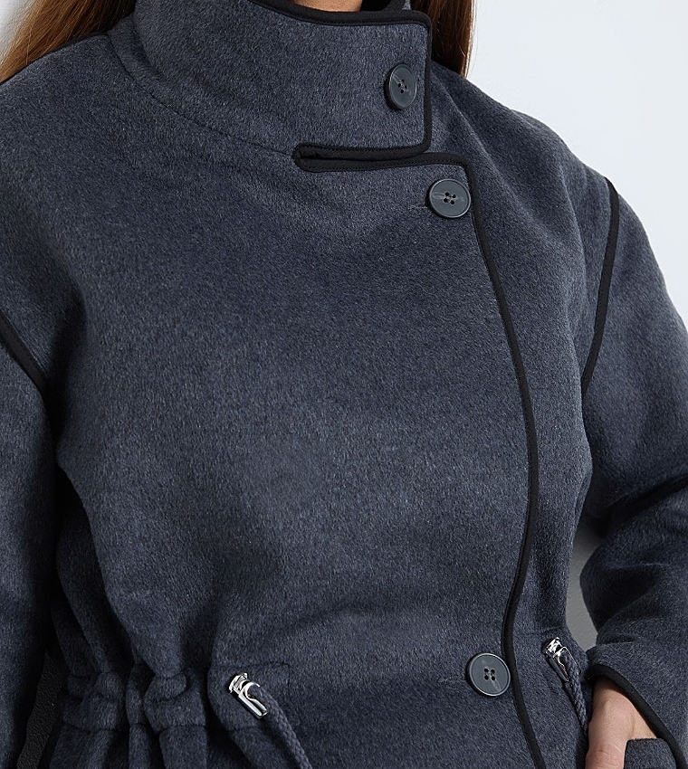 جاكيت بمزيج صوف بقبة عالية 